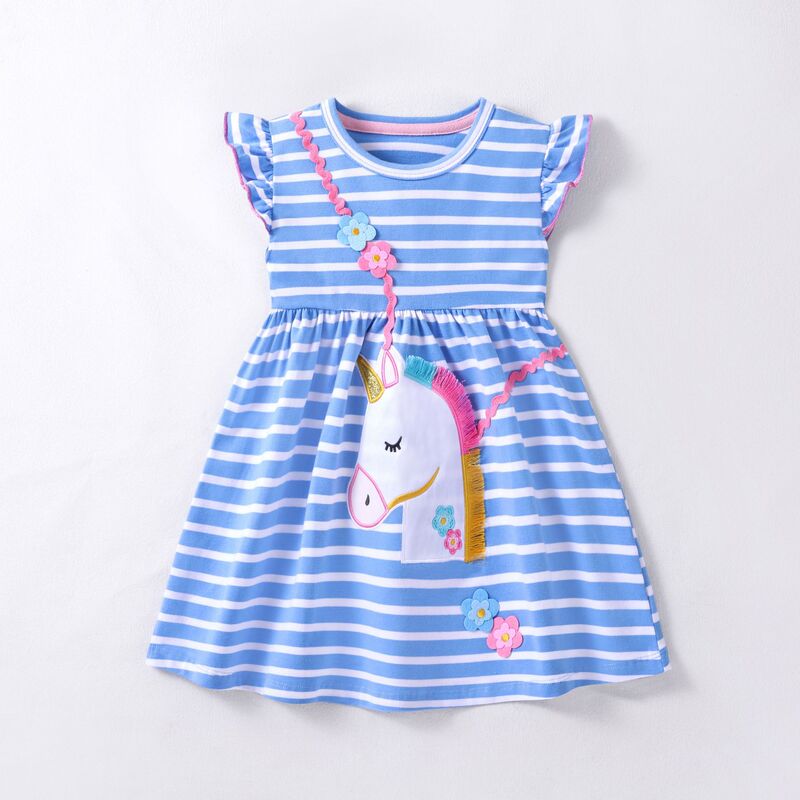 Girls Sleeveless Dress Kidsren's Unicorn Skirt Summer European and American Kidsren's Stripesd Baby Princess Dress Pure Cotton