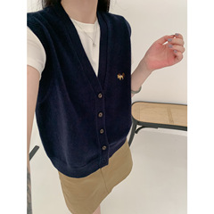 初秋法式穿搭高智学院风V领马甲外套女外搭坎肩针织开衫毛衣ZDJ10