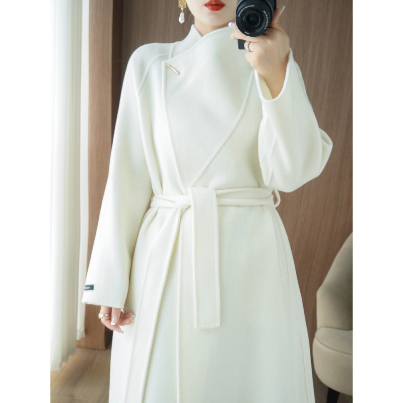 Cashmere long demi-season double-sided elegant woolen woolen coat