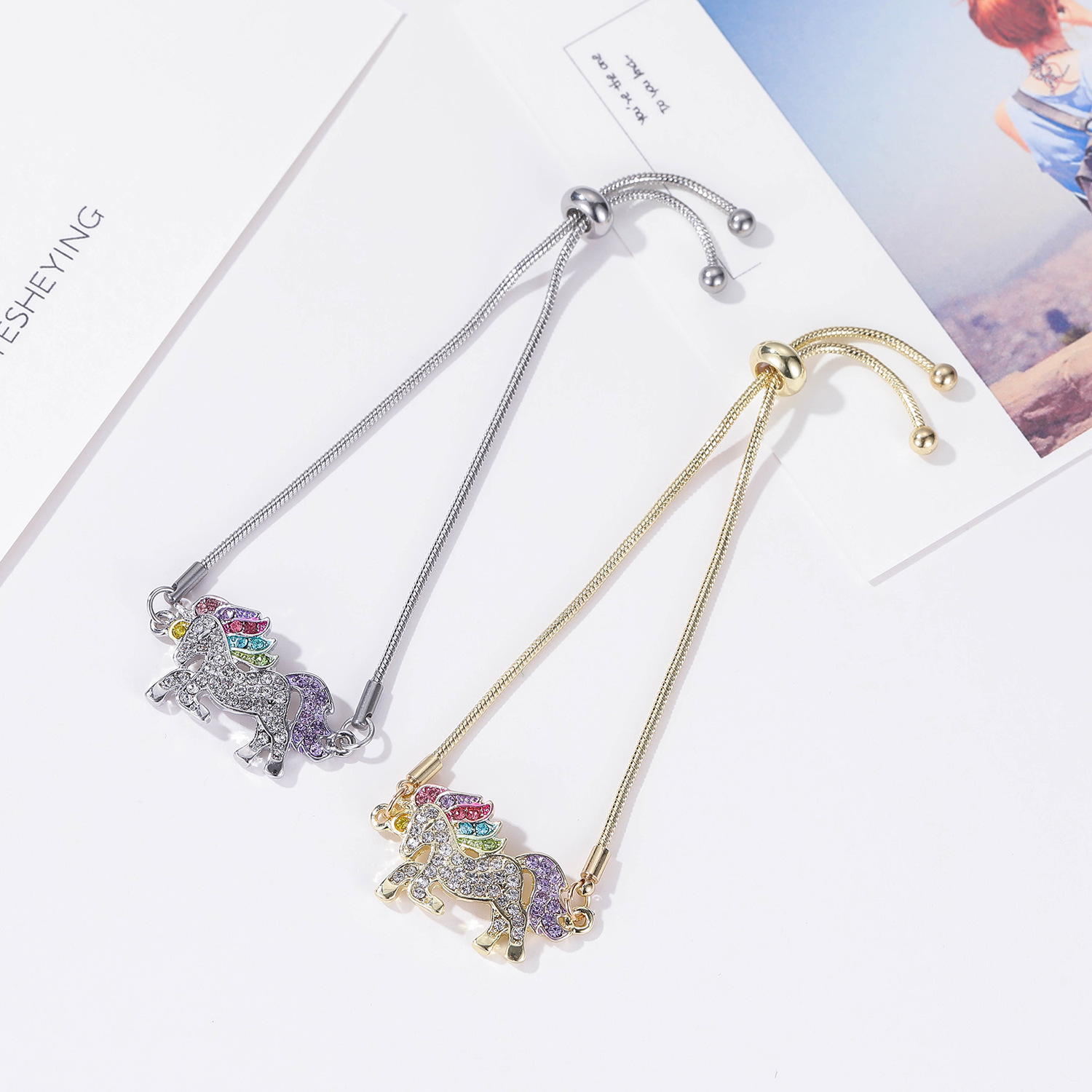 Cartoon Style Cute Unicorn Alloy Inlay Zircon Kid's Bracelets display picture 1