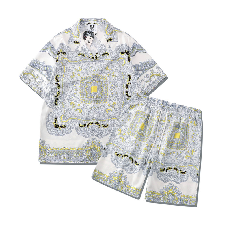 European and American trendy Baroque suit, digital print totem casual shorts and loose short-sleeved shirt suit for men, summer.