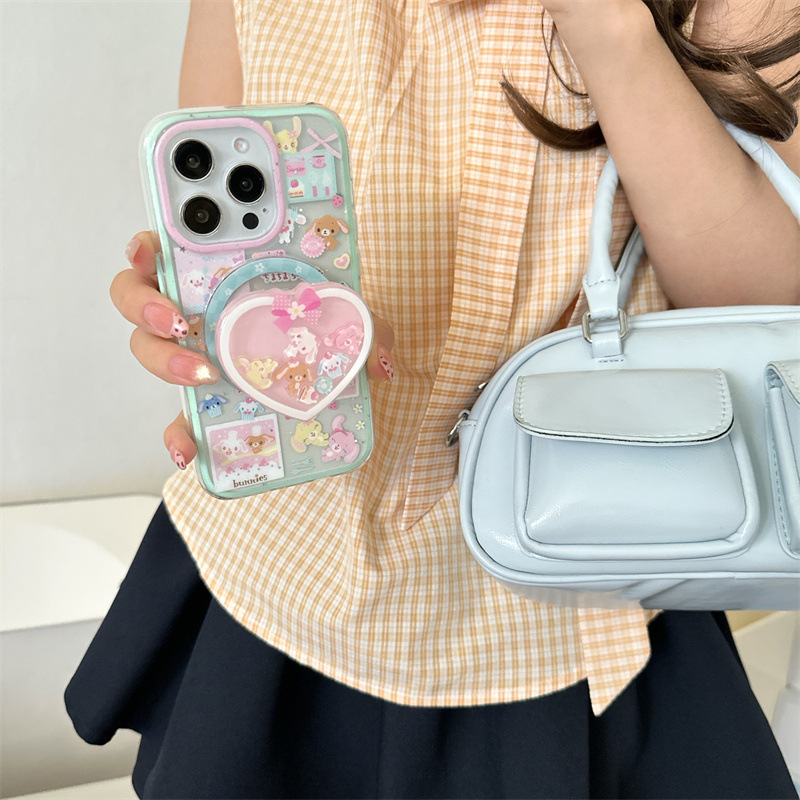 闪片粉蓝甜品兔磁吸支架适用iPhone16苹果15ProMax/14/13手机壳女|undefined