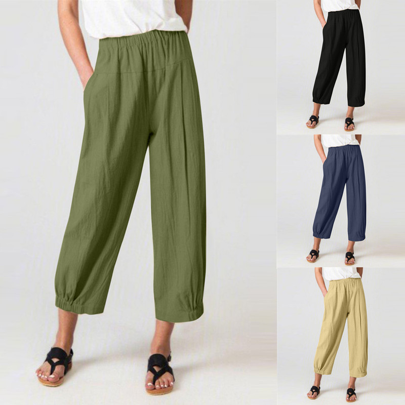 New European and American Cross-Border Amazon Wish Loose Harem Pants High-Waisted Cotton and Linen Nine-Point Pants Wide-Leg Women's Pants