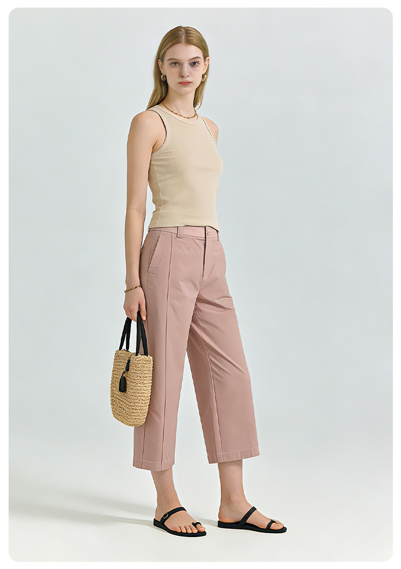 Quần culottes nữ ống rộng cạp cao dáng suông vải modal mềm mại — Xanh lông mòng đen chi tiết 27