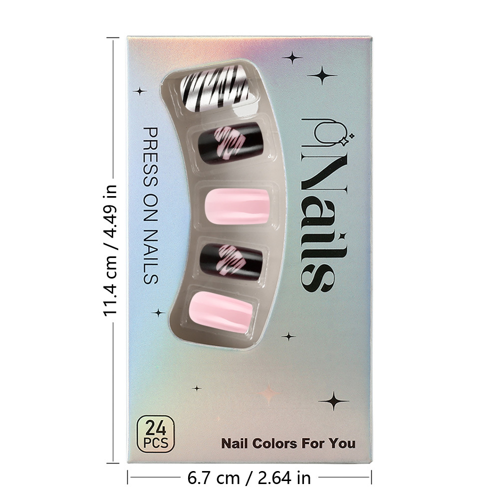 25g Weight press-on nails Nail Supplies Plastic Material Stripe, Heart Shape Pattern Stripe Heart Shape Plastic Press-on Nails 8