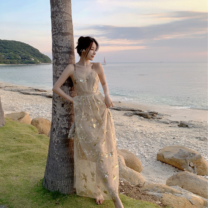 2026 New Summer Strapless Backless Sexy Dress Slim Fit Sequin Dress Fairy Long Dress Internet Celebrity Dress