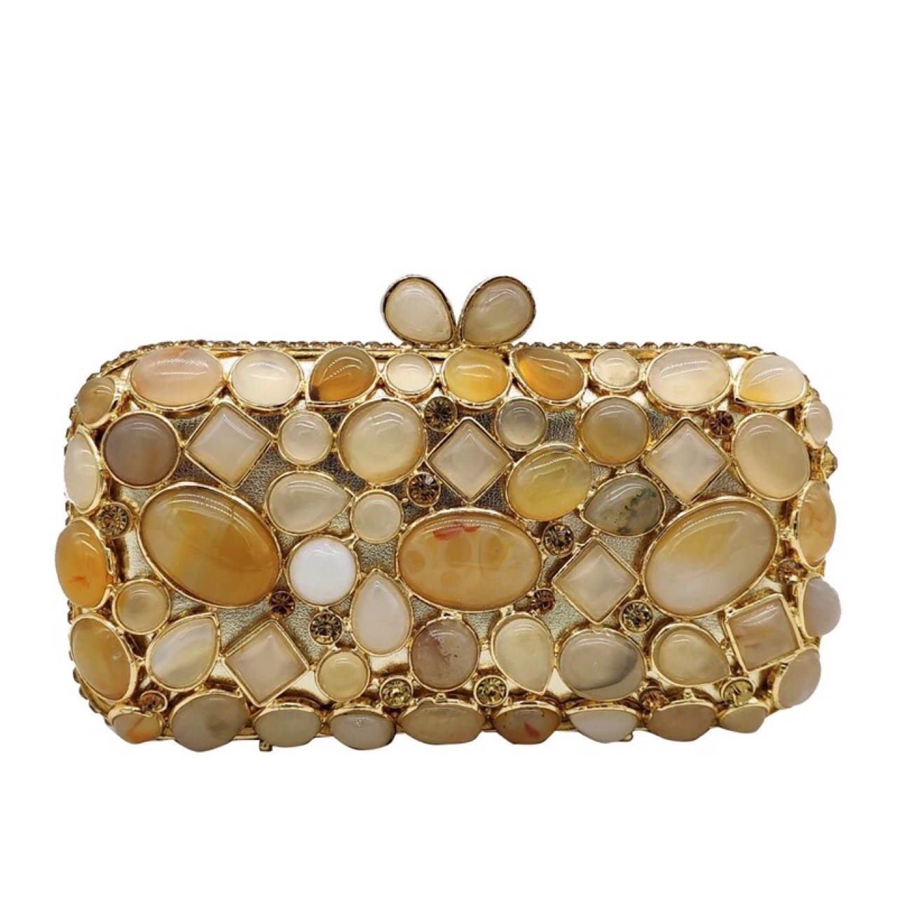 Túi clutch dạ tiệc đính đá rhinestone mã não màu ngọc lam — Màu vàng chi tiết 6