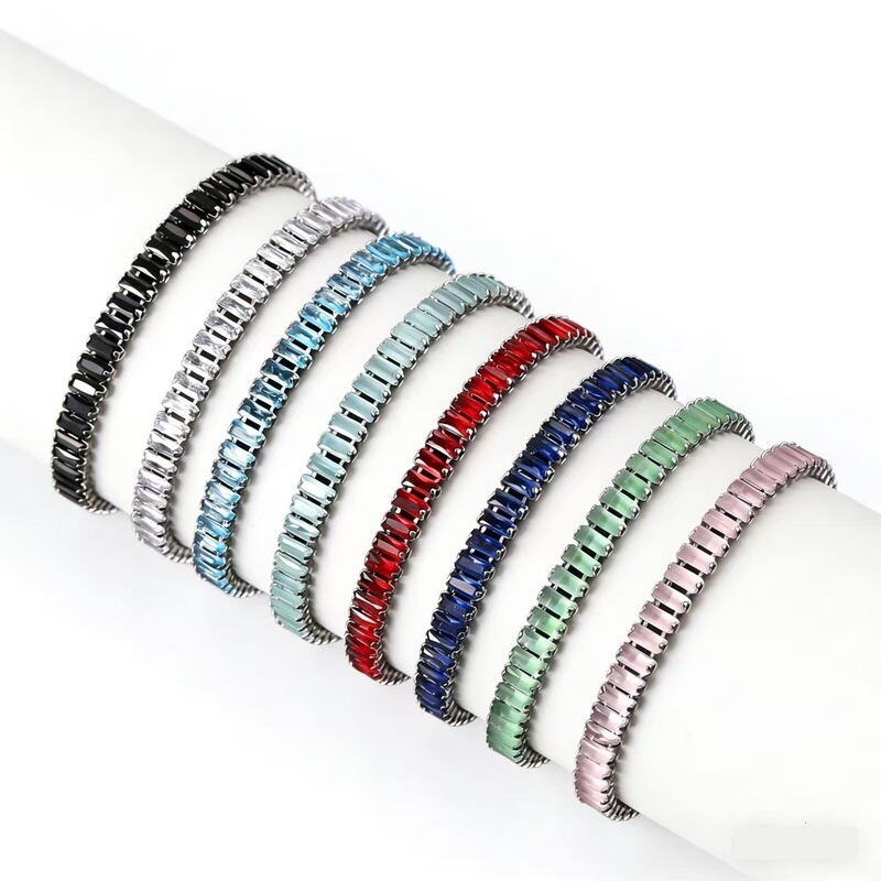 Hot-Selling Zircon Tennis Chain Bracelet Ins Light Luxury Style Colorful Zircon Wholesale