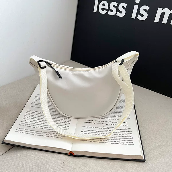 2025 Summer New Single Shoulder Canvas Bag Simple Commuter Fashion Dumpling Bag Japanese Style Solid Color Nylon Crossbody Bag
