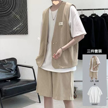 痞帅西服马甲三件套装冷淡风感男装一套搭配韩版帅气成熟批发