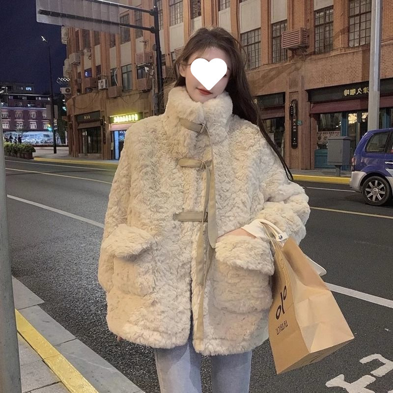 Autumn and Winter New Korean Style Loose Lamb Thickened Fur Windproof and Warm All-In-One Imitation Leather Jacket Sweet