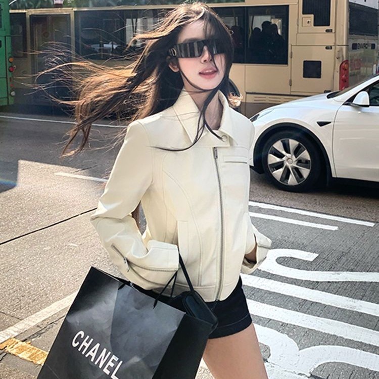 美式休闲风高街甜酷翻领皮衣外套女2025秋季新款小众百搭夹克上衣|undefined