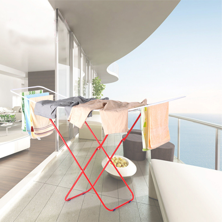 Tipo de mariposa rojo y blanco percha piso plegable ropa secado interior balcón ala tipo simple hogar toalla tendedero