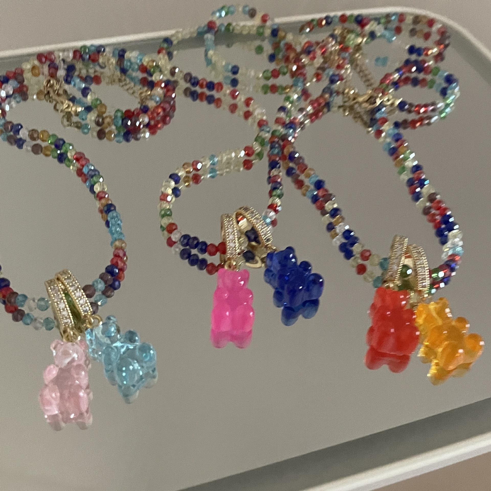 Colorful Beaded Necklace Cute Candy Jelly Bear Pendant Gummy Chain display picture 6