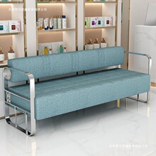 理发店美发店等候椅美容服装店休息区不锈钢镀金沙发等候区长条椅