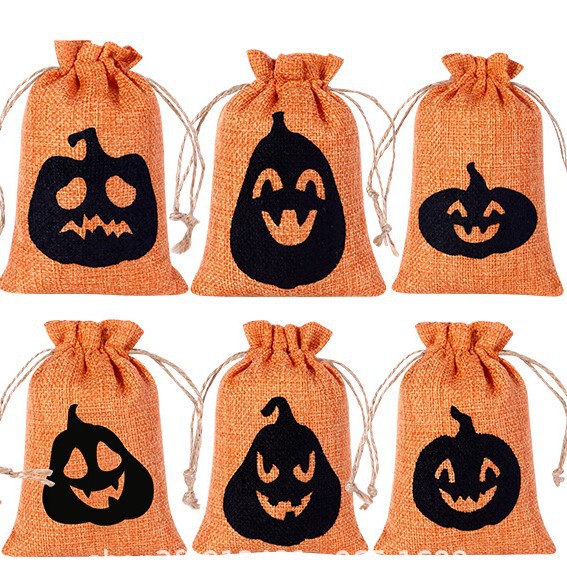 クロスボーダーハロウィンギフトバッグ在庫卸売子供用キャンディーバッグカボチャリネン巾着袋カスタマイズ|undefined
