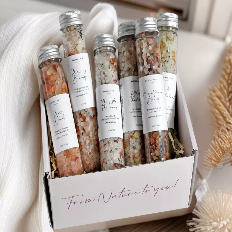 跨境现货喜马拉雅浴盐干花洗澡浴盐纯色瓶装试管装款沐浴盐干花