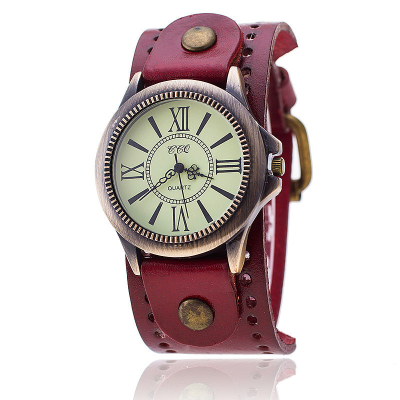 Hot selling punk cowhide watch, antique bronze Roman face quartz watch_voghion.com