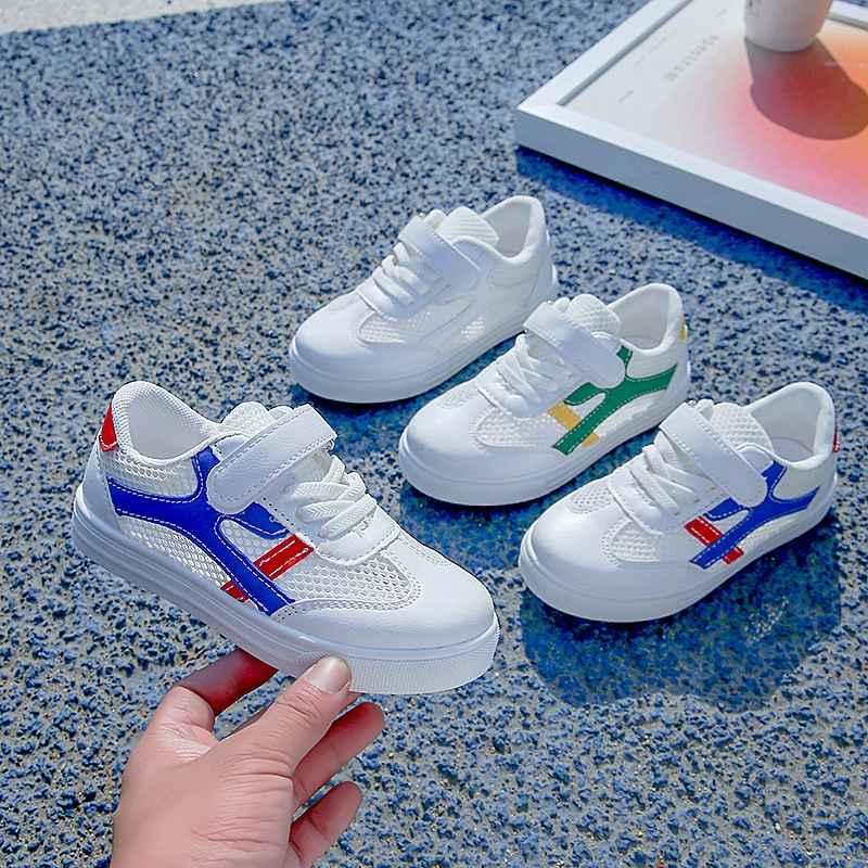 Детская сетчатая обувь 2023 новая весенне-Летняя мужская и женская обувь с сетчатой поверхностью, маленькая белая обувь, средние и большие детские полые студенческие сетчатые панельные туфли, прилив