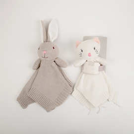 跨境新款毛线小兔子安抚巾动物头玩偶儿童陪睡安抚手帕