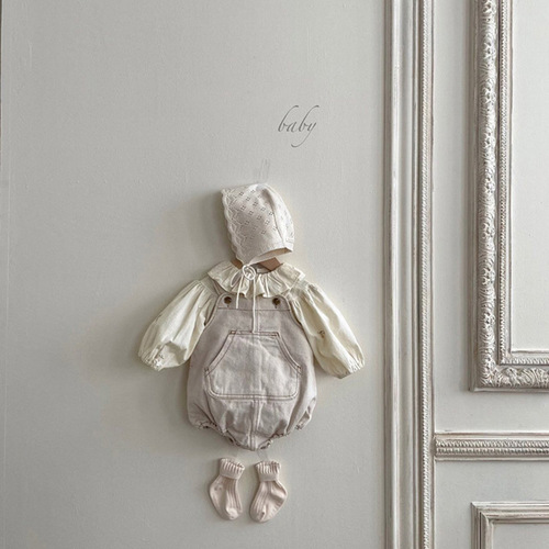 Korean Style Women's Children's Infant Spring and Autumn Clothing Lotus Edge Collar Embroidered Doll Collar Shirt for Baby Girls
