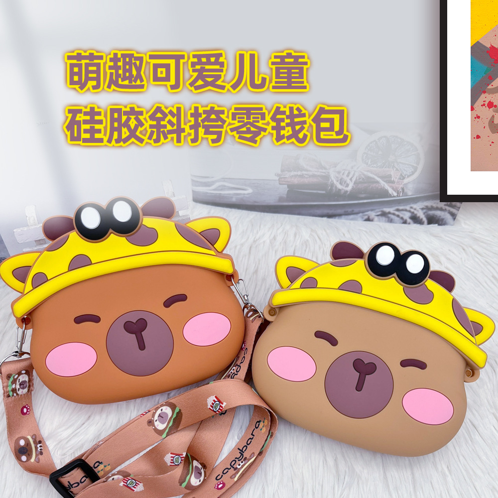 Baby Bag Children's Cartoon Coin Purse Capy Bear Silicone Crossbody Bag Capybara Boys Waterproof Earphone Storage