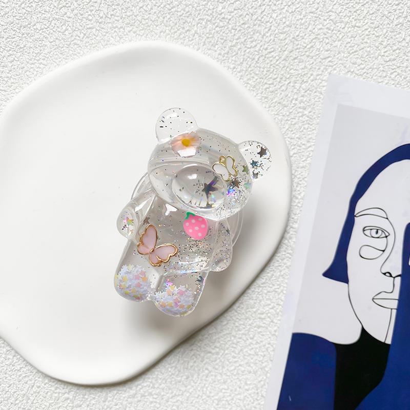 Support d'airbag de téléphone Instagram coréen, ours fleur transparente papillon, petites paillettes fraîches, stable et portable_voghion.com