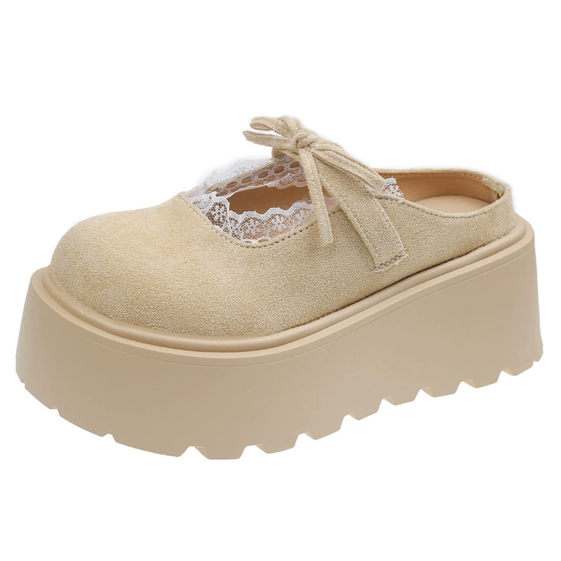 Mary Jane Half Slippers for Women 2025 New Spring and Autumn Thick Sole One-Stuffed Round Head College Style Loafer Slippers