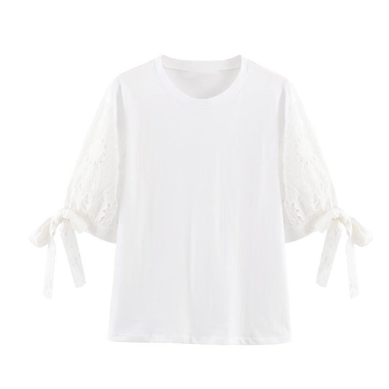 Myst&Za Women's Clothing 2026 Summer New Fashion Simple Versatile Embroidered Cut Out Tie-Sleeve T-Shirt 1165039
