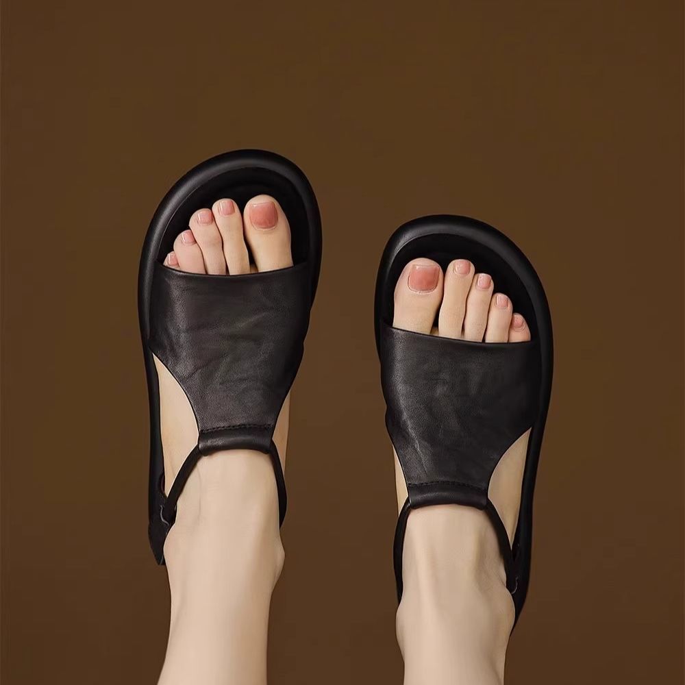 Nicho retrógrado sandalias de dedos desnudos para mujeres de verano 2026 nuevo hueco casual cómodo zapatos romanos planos