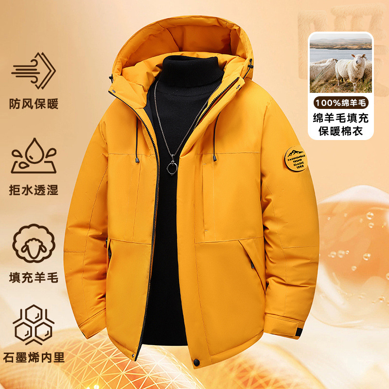 Wool Thickened Couple's Jacket, Warm and Windproof, New Winter Cotton Coat, Hooded Windbreaker, Trendy Graphene Group Purchase