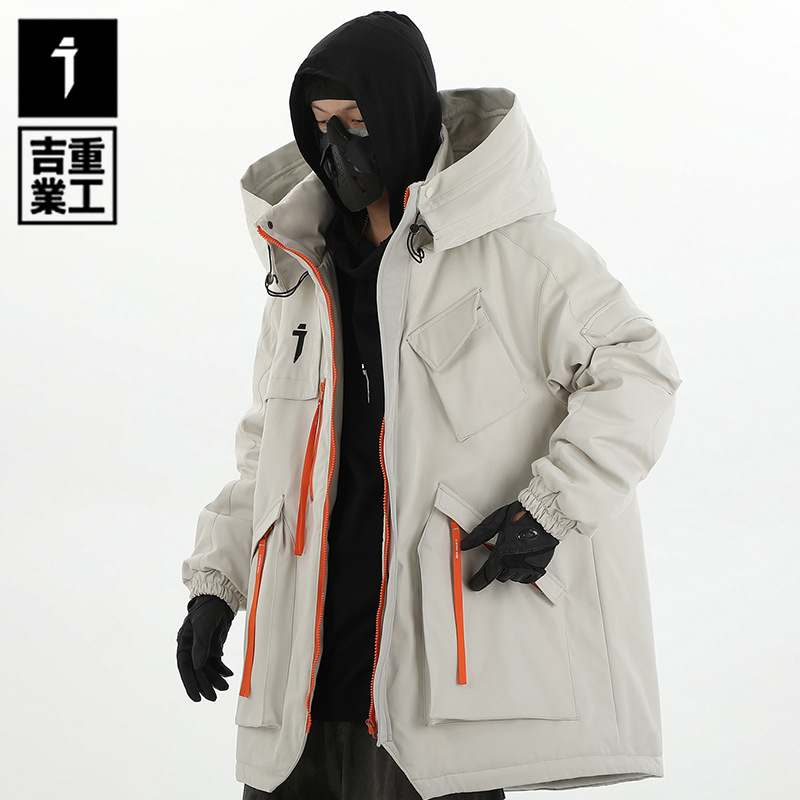 Jiye industria pesada 2023 Invierno nueva chaqueta multi-Bolsillo chaqueta acolchada de algodón para hombres y mujeres chaqueta acolchada de algodón con capucha engrosada informal suelta