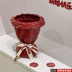 花束の花瓶の置物の新しい花の形の生け花の陶磁器の手の花の花瓶の家庭装飾の新婚