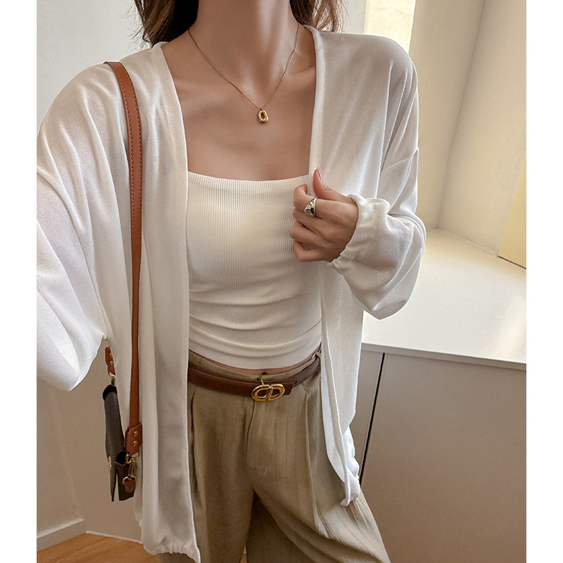 Carefully Selected White Cardigan Knit Jacket for Women, New Summer Korean Style, Sun-Protective, Lightweight, Versatile, Air-Conditioning Shirt Top Carefully Selected White Cardigan Knit Jacket for Women, New Summer Korean Style, Sun-Protective, Lightweight, Versatile, Air-Conditioning Shirt Top
