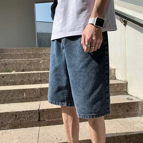 2025 summer new high-waist five-quarter denim shorts, men's loose, wide-leg, slimming, all-matching fashionable straight pants