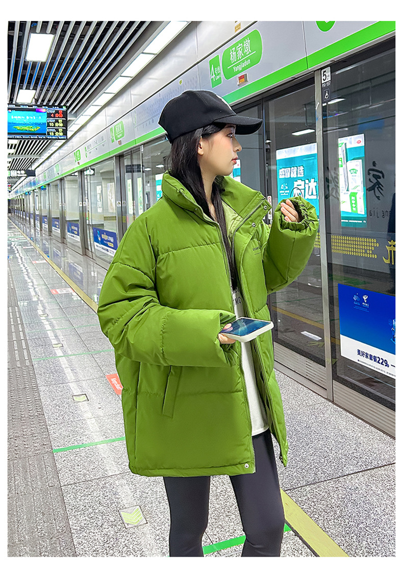Women's Down Coat Mid Length Standing Collar Thickened Bread Style_voghion.com