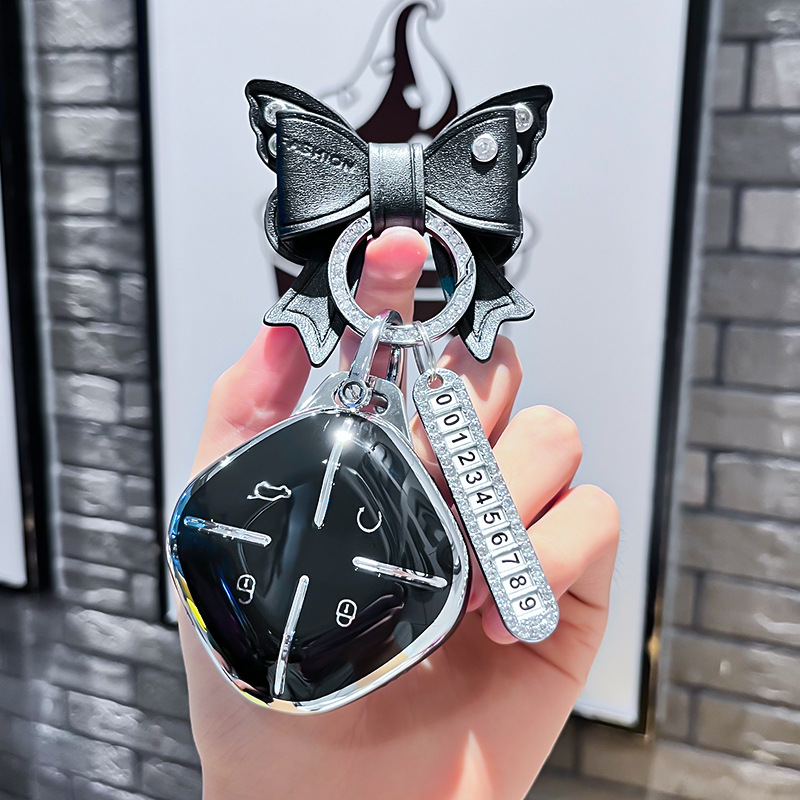 Chery J 모델 - 스마트 4버튼 [싱글 쉘 블랙] + 블랙 리본 다이아몬드 버클 + 실버 번호판