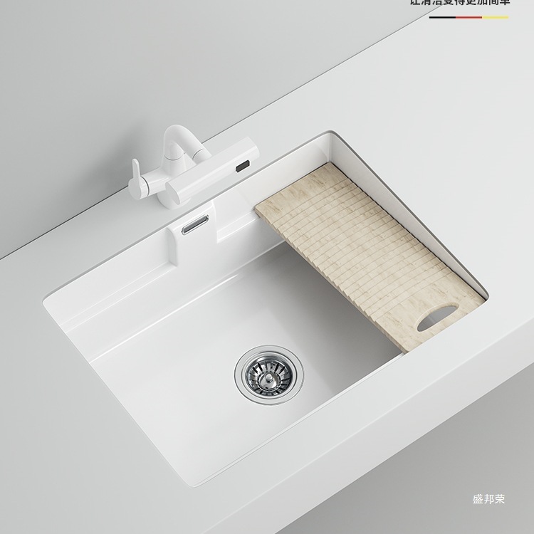 Balcony Ceramic Wash Basin under Counter Basin Embedded Laundry Basin with Washboard Deepening Laundry Pool Vegetable Basin Sink