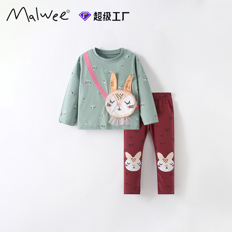 Malwee traje para niñas otoño e invierno nuevo estilo europeo y americano niños pequeños y medianos estilo occidental niña cuello redondo manga larga traje de dos piezas para niños
