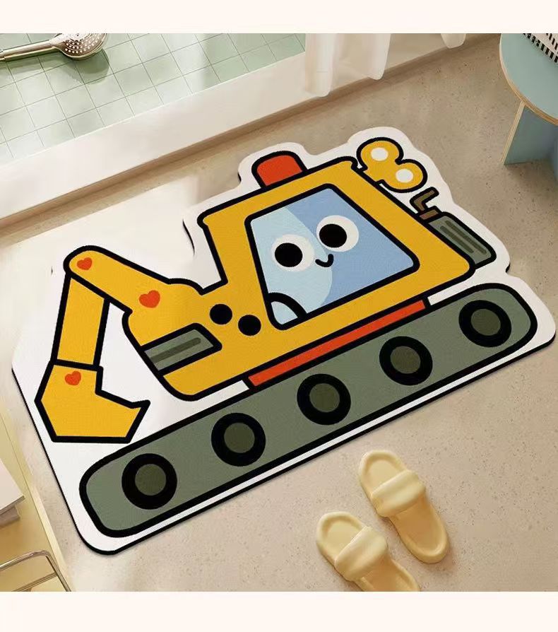 Cartoon Bathroom Absorbent Floor Mat Bathroom Entrance Foot Excavator Toilet Door Door Mat Shower Room Bath Mat