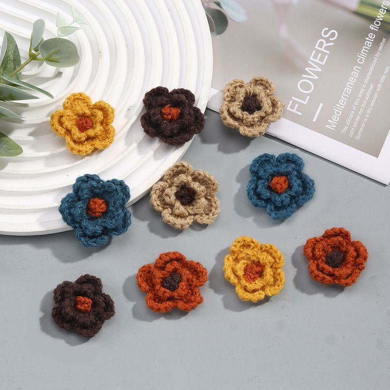 Wool Yarn Small Flower Scarf Hat Decorative Flower Hairpin Accessories Flower Children's Clothing Accessories Flower