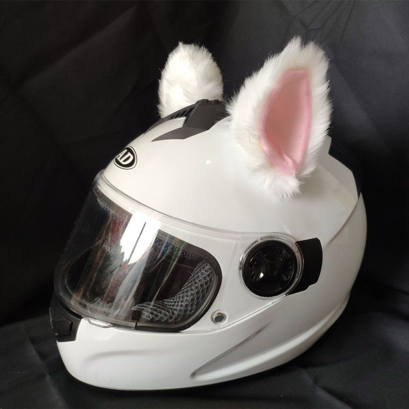 Motuoche Helmet Decoration Cat Ears Motorcycle Electric Car Female Rider Plush Ears Ski Helmet Detachable (Auto Parts and Accessories) - white-pink-inside-cat-ears-pair