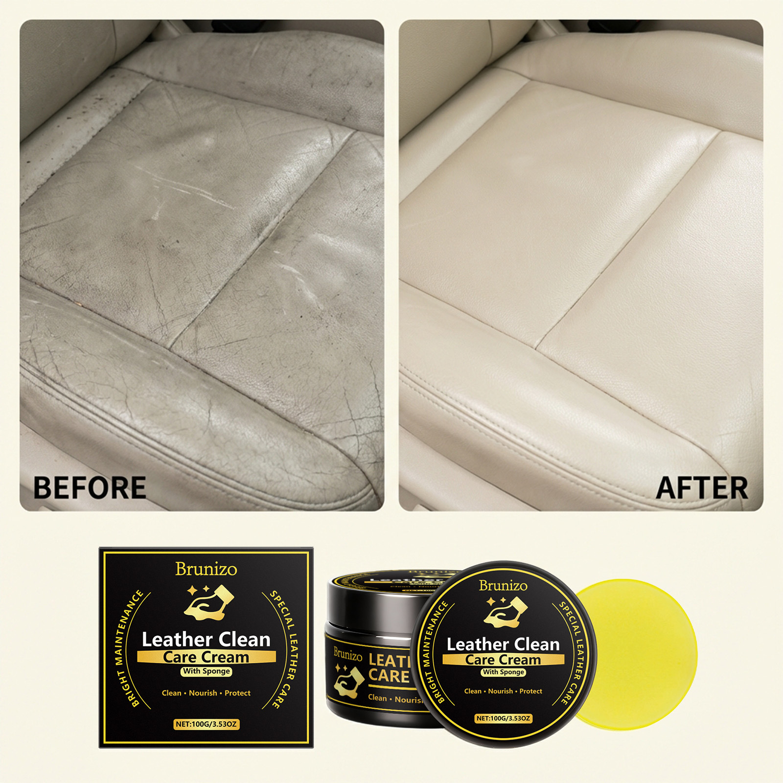 Brunizo Leather Care Cream Home Use Car Leather Three-In-One Leather Care Cleaning and Protection Cream