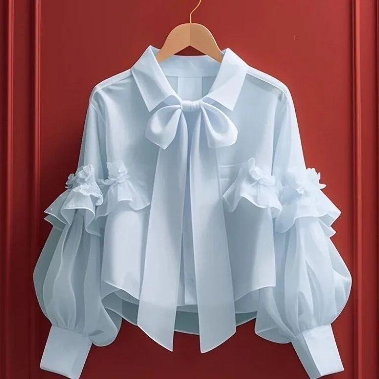 Early Autumn New Style Tops for Women 2026 Vintage French Unique Beautiful Blue Bow Long-Sleeved Shirt Early Autumn New Style Tops for Women 2026 Vintage French Unique Beautiful Blue Bow Long-Sleeved Shirt
