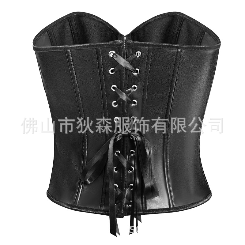 Corsé de corte corsé con cremallera de cuero de imitación para mujer