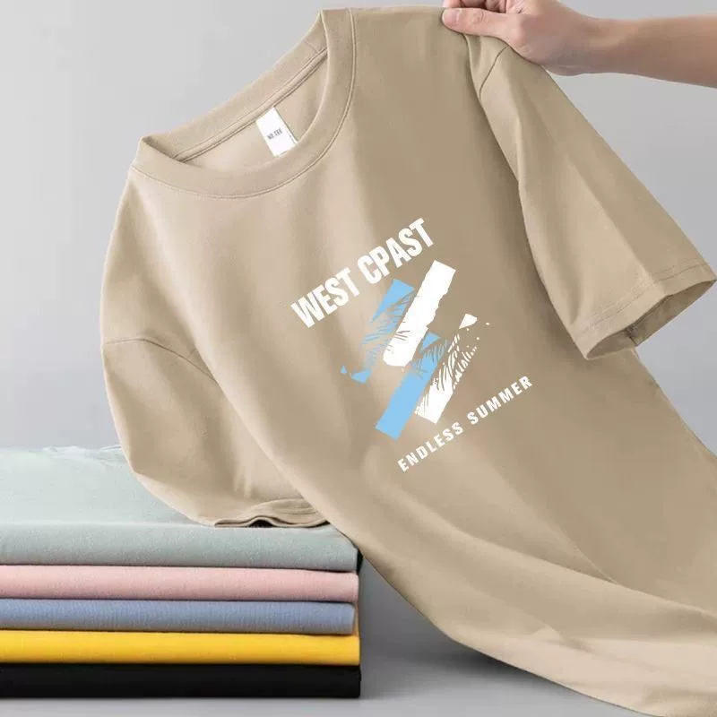 2025 новая мужская футболка с коротким рукавом летняя рубашка с круглым вырезом, универсальная повседневная футболка с принтом большого размера