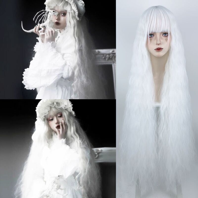 Wig Women's 100CM Pure White Long Curly Hair Lolita Lolita Wool Curly Scalp