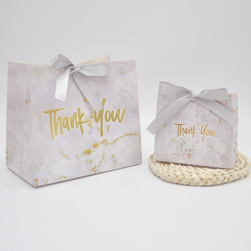 Souvenir gift bag, cross-border marble pattern handbag with ribbon, souvenir paper box