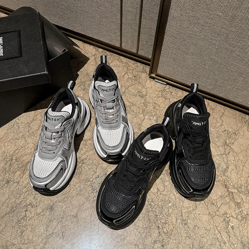 Zhao Lusi same style~Silver daddy shoes for women 2024 spring and summer thick-soled heightening sports and casual women's running shoes