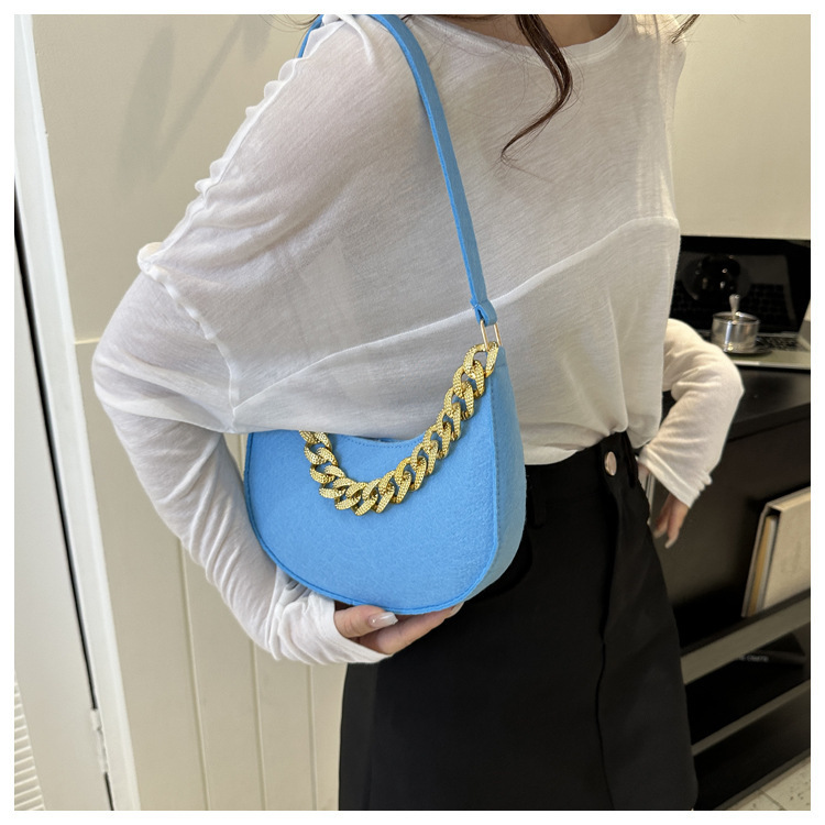 Moda de tela de fieltro 2023 tendencia nueva moda retro cadena simple mensajero hombro bolso de mano para axila